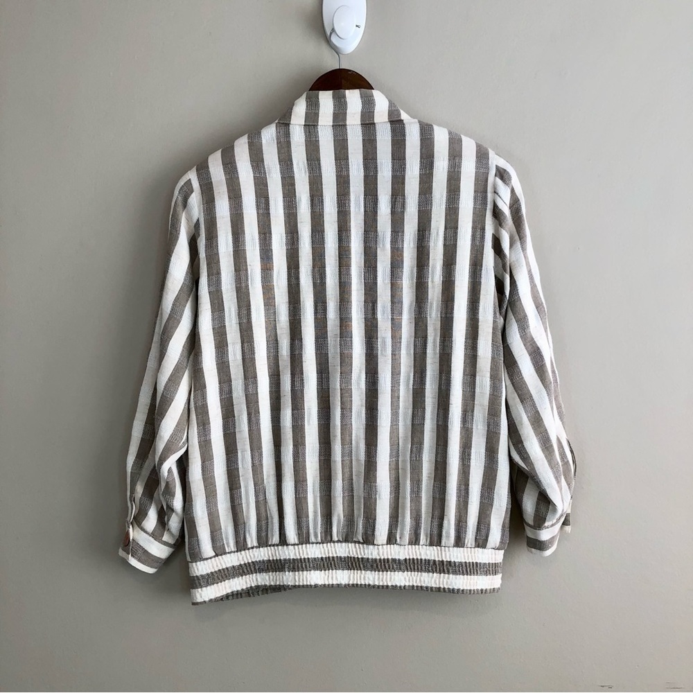 Cleo Petites Vintage Linen Blend Stripe Jacket Tan Cream Button Front Size Small - Picture 9 of 16
